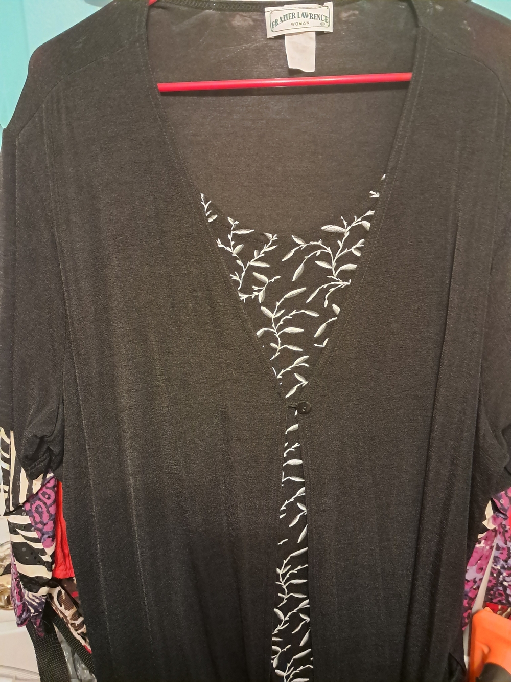 Wren Black V-Neck Tunic with White Vine Trim